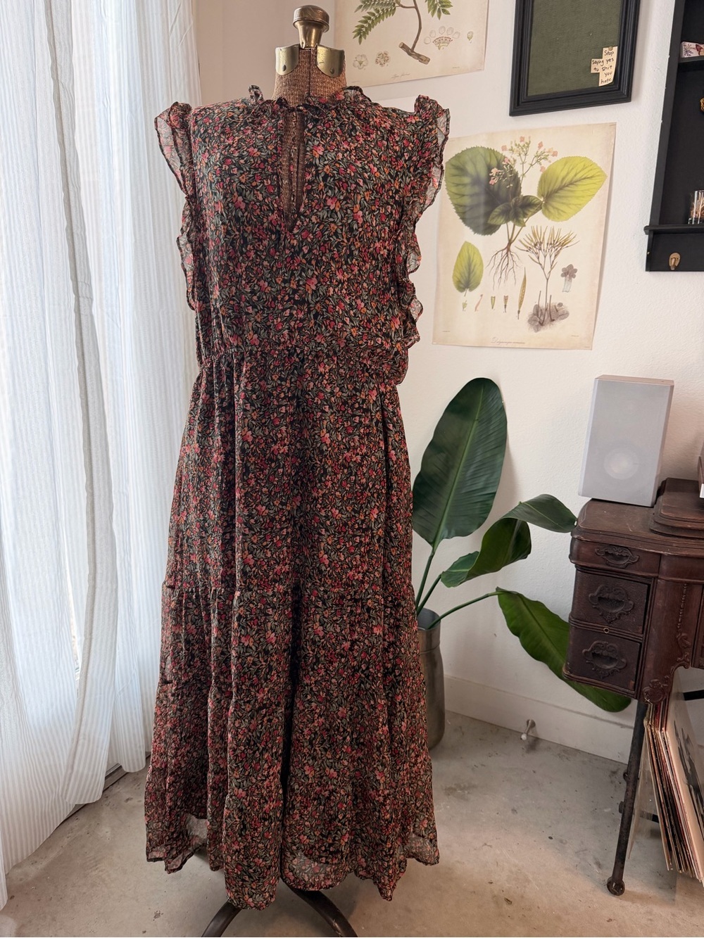BB Dakota Steve Madden Floral Maxi Dress XXL Ruffle Sleeve Boho Cottagecore